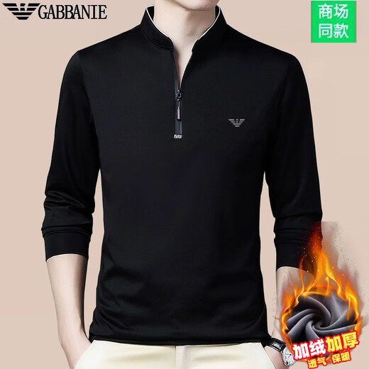 Armani im mittleren Alter mit langer Ärmeln T-Shirt Herbst und Winter Casual Plus samt warmer Standkragen Pullover halb Reißverschluss Basishemd Ga/6623 Baolan Thin Model M 165