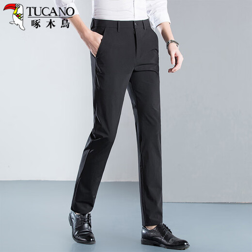 Woodpecker (TUCANO) casual pants for men summer business fashion versatile breathable suit pants slim long pants men's clothing black 35
