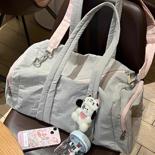 Lugeli Large capacity travel bag sports yoga bag short-distance business trip fitness bag travel storage tote one-shoulder crossbody bag travel bag [light gray no pendant]