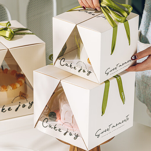 Vinland cake packaging box 6 inches 8 birthday premium box high-end portable folio transparent mousse packaging 4 inches six high-end super thick 400g 6 inches off-white English folio box 1