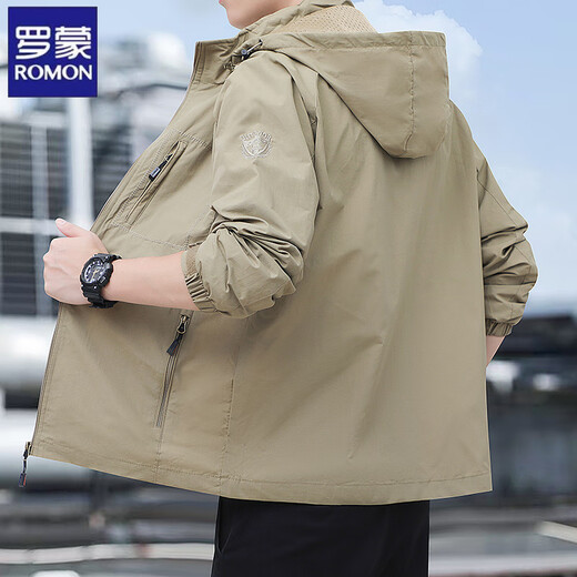 ROMON Jacket Men's 2025 New Spring and Autumn Thin Outdoor Mountaineering Soft Shell Jacket Windproof and Waterproof Outdoor Jacket Military Green Spring and Autumn Thin 868 2XL =150-165Jin Jin equals 0.5 kg