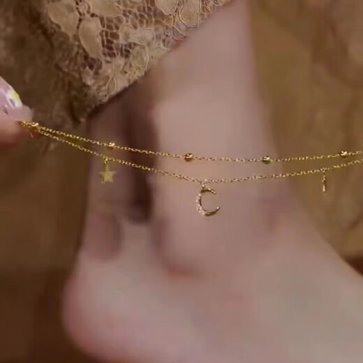 Chuxiao is suitable for 2024 new style 18K palace bell gold anklet women's bell anklet that does not fade 999 pure gold double layer star moon anklet