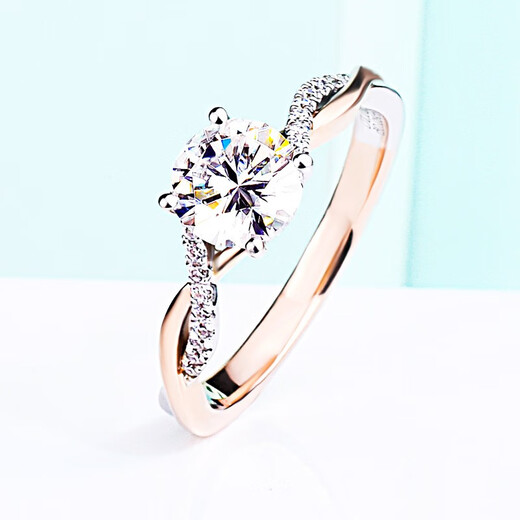 Zhongchi star cultured diamond ring for women 18K rose gold two-color IGI 1 carat artificial real diamond niche twisted arm diamond ring D VVS1/very slightly flawed Shanghai IGI certificate 3EX2