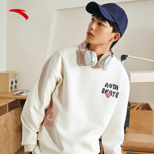 Anta (ANTA) skateboard culture men and women same elastic dynamic technology 25-year autumn round neck sweatshirt pullover C3892 gray flower gray-3 3XL