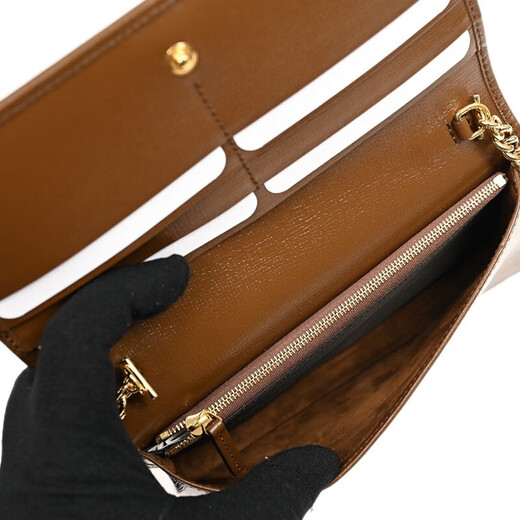 Gucci (GUCCI) women's bag 1955 series white leather spliced presbyopia canvas classic horseshoe buckle flip chain wallet 621892 92TCG 8563 ebony color