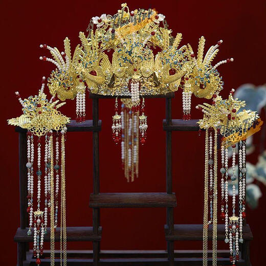 DL 1998 Pangdonglai Qualität Pangdonglai Qualität XiUhe Kopfschmuck Phoenix Crown Ming Made Braut Hanfu Hochzeit Haare Kröner neuer chinesischer Stil Ming MADE PHOENIX CROWN SET X-D10