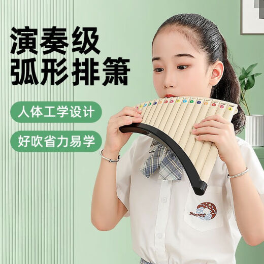 YTK玉竹排箫18管C调小学生专业演奏级民族乐器初学儿童课堂专用排笛 18管C调米棕色+礼包