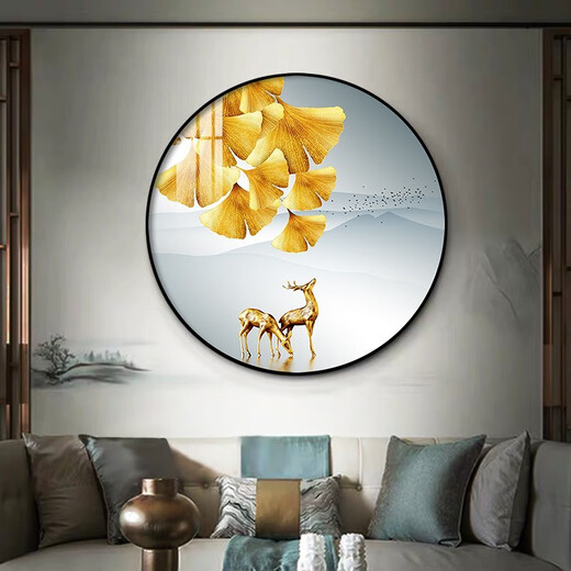 Decoración de pared de entrada simple moderna Pintura de comedor redondo Pintura colgante Luz de lujo dormitorio de lujo Decoración suave Cristal porcelana Mural TXMG3899 Diámetro 80 cm*1 Plata Aleación de aluminio cepillado de 40 mm