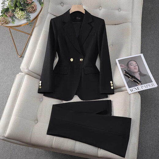 Jian Ting professional suit suit for women 2026 high-end formal occasion announcer host formal suit jacket overalls two-button sky blue suit + bootcut pants L (recommended 100-110 Jin Jin equals 0.5 kg)