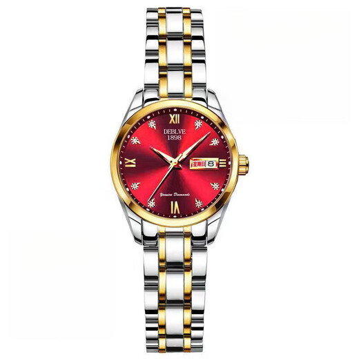 
Shanghai official website fully automatic mechanical women's watch women's waterproof luminous diamond-inlaid double calendar Korean female student wrist high-end women's 690-white silver belt adjusting watch