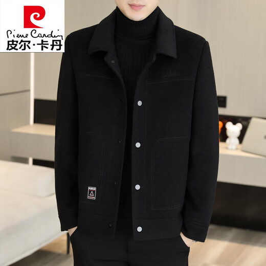 Pierre Cardin double-sided woolen coat men's short coat men's autumn and winter jacket men's high-end lapel woolen jacket khaki - no down XL 180 recommended 140-155Jin Jin equals 0.5 kg