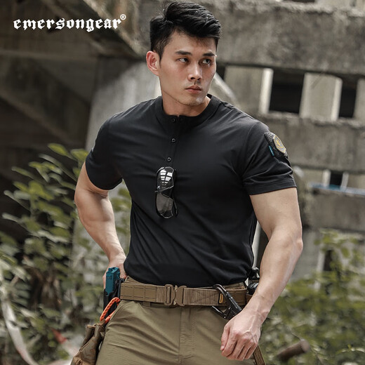 Emerson Rock Bird POLO shirt men's retro Henry collar T-shirt casual fitness cool antibacterial sweat-wicking short-sleeved tough guy KH Khaki M