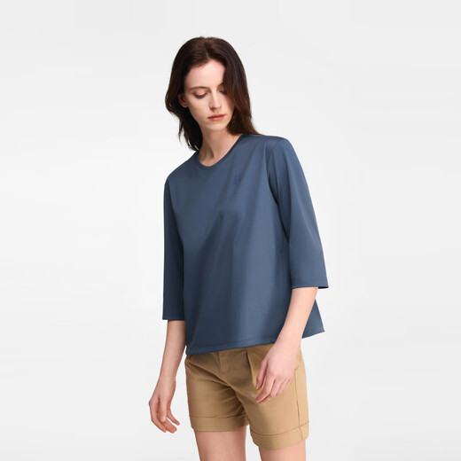 AIGLE [Nouveau produit au printemps et en été] Aigao T-shirt à manches de 7 quarts Pur Cotton Antibactérien Casual Casual Simple 7 Quarter Glopt Top pour femmes Swamp Blue Bi983 42 (175 / 96A)