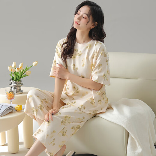 Trois canons d'été Nouveau pyjama en coton féminin pur à manches courtes à manches courtes de coton d'été