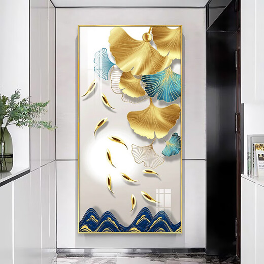 简约现代玄关背景墙装饰画九鱼图轻奢大气晶瓷镶钻过道墙壁画 TXMG11152 70*140墙宽90-100cm质感银铝合