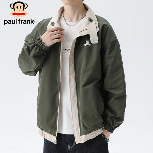 Paul Frank Jacket Men's Reversible Jacket Men's Autumn Casual Loose Windproof Top Trendy Men's Khaki XL