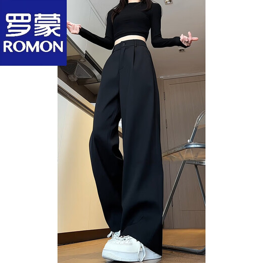 Luo Meng clenfit scimitar trousers men's spring and autumn trendy brand loose and drapey long wide-leg casual trousers black L 115-130Jin Jin equals 0.5 kg