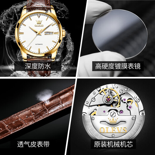 Olevs Schweizer zertifiziertes Paar Uhren ein paar trendy lässige einfache Männer und Frauengürtel Uhr Luminous Water of Watch Calender [mechanisches Modell] Weißes Paar 6629 Paar [Upgrade -Version]