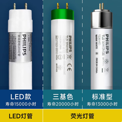 Philips T8 fluorescent tube old-fashioned long strip household three-primary color 865 electric bar fluorescent lamp rod light tube 36w [LED model] T8-0.6 meters 8W warm white others