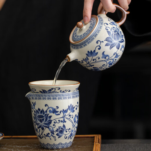 汝窑青花茶具套装2025新款家用泡茶器轻奢功夫茶杯盖碗礼盒装 9214羊脂玉江山素烧-----礼盒装