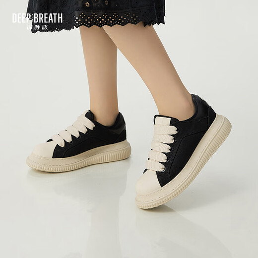 Deep Breath Tief Atem Frauenschuhe Leichter Top -Gurt lässig Comples Canvas Bread Schuhe AX12244 Schwarzer Reis 38