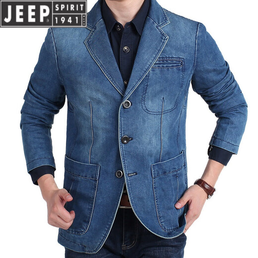 JEEP SPIRIT2025 Spring and Autumn New Denim Suit Men's Casual Loose Large Size Youth Denim Suit Jacket Dark Blue M