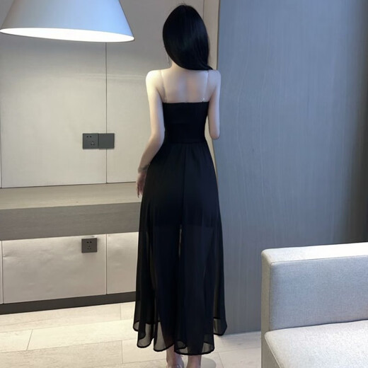Die Nisi Nightclub French Retro Sexy Mesh Robe sans bretelles 2024 Été Nouveau style Slim Fit Slim et Slim Banquet Gift Black M 95-105Jin [Jin est égal à 0,5 kg]