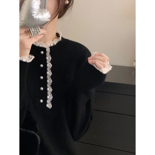 Camisa de base cálida de terciopelo de medio tiempo empalmado con encaje de Manlan para mujeres en otoño e invierno Nuevo diseño Sense Slim Camiseta Top W833 Off-White [Velvet de desarrollo cálido] XL recomendado 115-130Jin [Jin equivale a 0.5 kg]