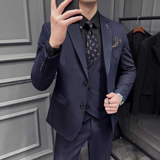Jason's High Quality Casual Suit Suit Men's British Wedding Groom's Dress Business Formal Two Button Suit Three Piece Suit Brown (Suit + Shirt + Pants) L (Suitable for 111-125 Jin Jin equals 0.5 kg)