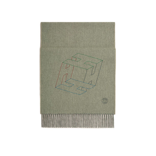Hermes (Hermes) Bufanda masculina Pure Cashmere Knit H Perpetuel Tassel Tassel Long Shawl Buff 2025 Nuevo estilo avena verde