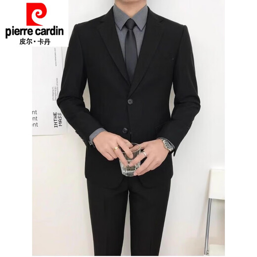 Pierre Cardin Suit Suit Men's Korean Slim Fashion Top Business Formal Jacket Youth Large Size Small Suit Jacket Men W09 (4-piece) Black Jacket + Tailor-made Pants + Deep XL Recommended 127-145 Jin Jin equals 0.5 kg