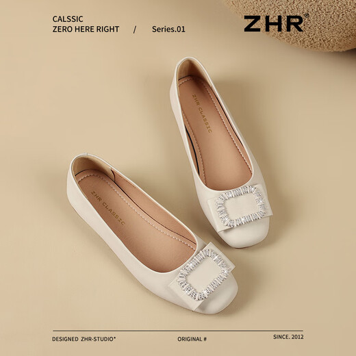 ZHR单鞋女一脚蹬浅口通勤女鞋平底减龄夏季船鞋女 AH613 米色 37