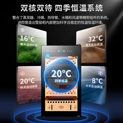 CIGARLOONG cigar cabinet with constant temperature and humidity, purifying ammonia and alcohol, WiFi remote control, Spanish cedar wood compressor, air cooling