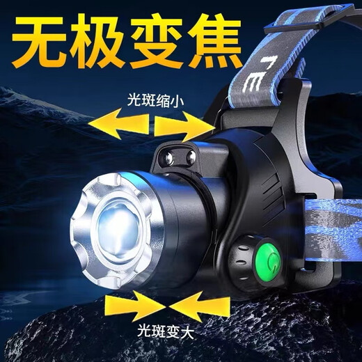 OQD头灯强光超长续航2024新款公牛超亮充电头戴式户外变焦远射夜钓鱼 无感应9900w 待机续航100小时 内