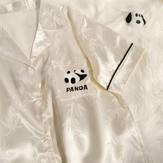 Langsha High-End Panda Ice Seide Pyjamas für Frauen im Sommer dünne kurzärmelige 2025 neue Strickjacke niedliche Heimkleidung Set YX-9227 Polka Dot M [75-95jin [Jin gleich 0,5 kg]]]