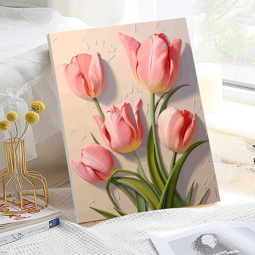 
Blue Origin Healing Tulip Diy Digital Oil Painting High Difficulty Hand-Passing Time to Relieve Boredom Hand-Drawn Oil Painting Living Room Hanging Painting SJ13968 Highlight Pigment + Professional Oil Canvas + Brush 11