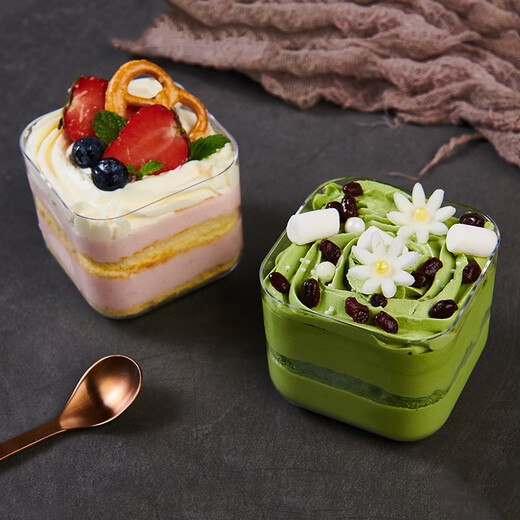 Mousse cup pudding cup food grade plastic disposable cup with lid transparent wood chaff cup square transparent 300ml generous cup 600 pieces