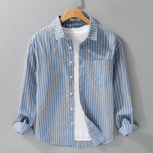 Coton 100% coton pur Stripes pour hommes Japonais chemise à manches longues à manches longues Tendance lâche jeune chemise pour hommes polyvalents 9928 rayures de riz noir m M