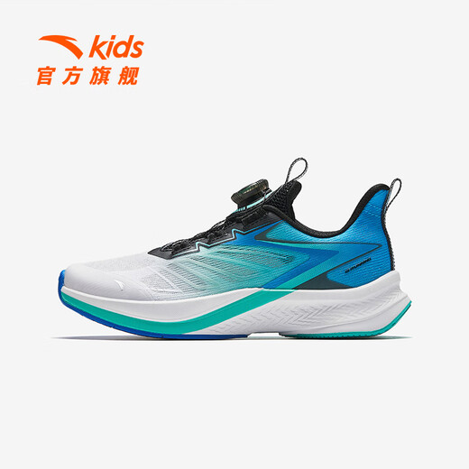 Anta children's sports shoes for men and women's children's running shoes 25 autumn new product mesh breathable knob button stubborn and elastic running shoes [Summer men's hydrogen running] White/Medium blue/Green 5509-1 37 feet length about 23.5cm