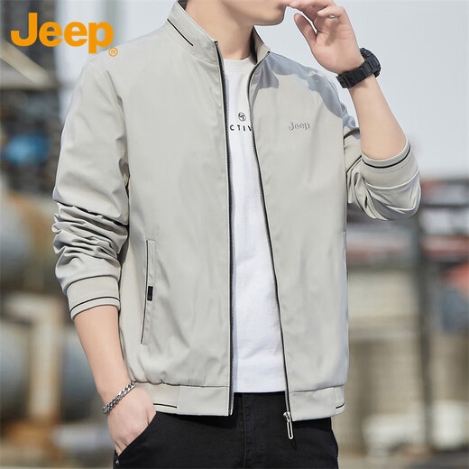 吉普（JEEP）外套男春秋季休闲立领夹克男士潮流宽松衣服男装 卡其 XL 