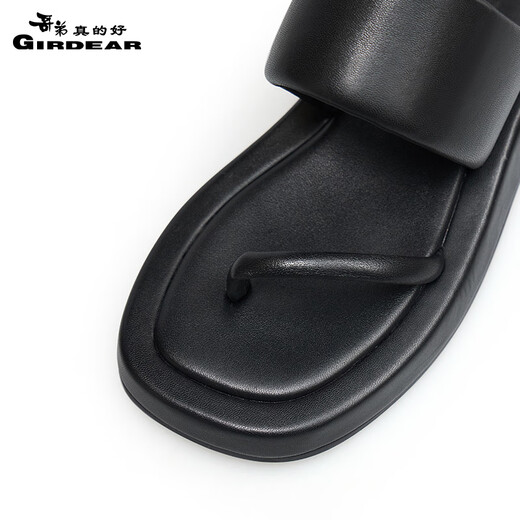Hermano Di REALMENTE BUENO (Girdear) Zapatos de mujer Toe Fuera de oveja de piel de oveja Sandalias de zapatillas planas abiertas Ax14099 Negro 38