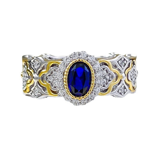 Micro-retro palace four-leaf clover carved ring S925 sterling silver plated with 18k gold inlaid with exquisite high-end sense No. 5 (finger circumference 51mm)