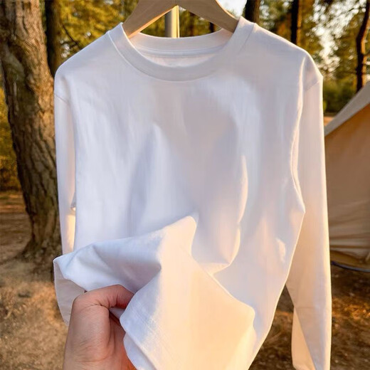 Vancl Eslite (VANCL) Mr. Lei's same style 2025 autumn new pure cotton long-sleeved T-shirt men's ins slim round neck simple bottoming shirt top white XL