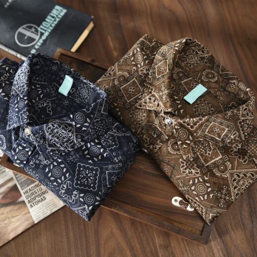 Trabajo estadounidense Camisa Flowe Flowe Flower Flower Literario Retro Retro Británica Nicho de miele de manga larga Tendencia azul marino 9717-cph 3xl [sugerido 160-180Jin [Jin equivale a 0.5 kg]]]