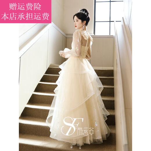 Fickan adult dress 18-year-old female adult girl 18th birthday annual party female banquet feeling slimming piano performance test, long champagne color 3XL