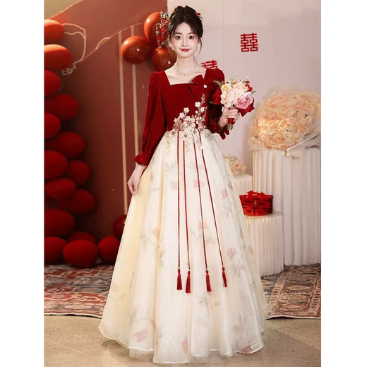Seidler Toasting Suit Bride 2025 Новое французское обручальное свадебное банкет с длинными рукавами.