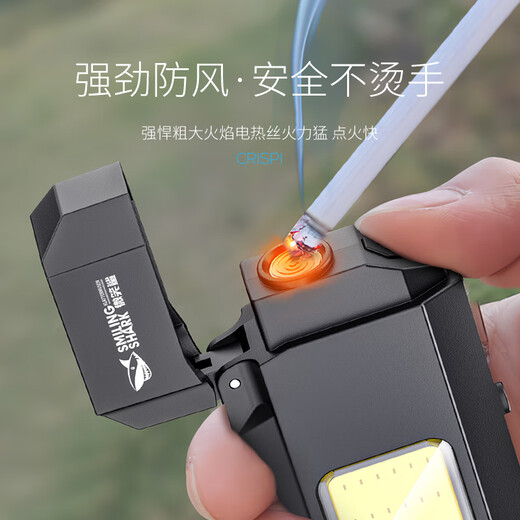 微笑鲨迷你打火机手电筒大容量锂电长续航户外随身多功能工作强光钥匙扣 双锂电【爆亮9856L】超长续航