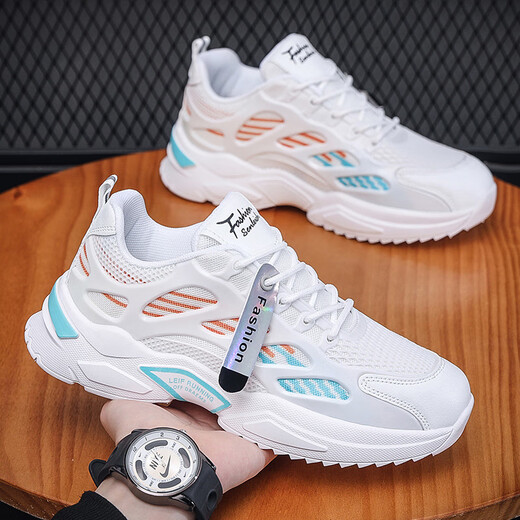 Chaussures masculines HKAQ 2025 Été Nouveau chaussure en maille respirante style coréen masculin Sports de sport pour hommes blancs Chaussures papa blanc 833 39