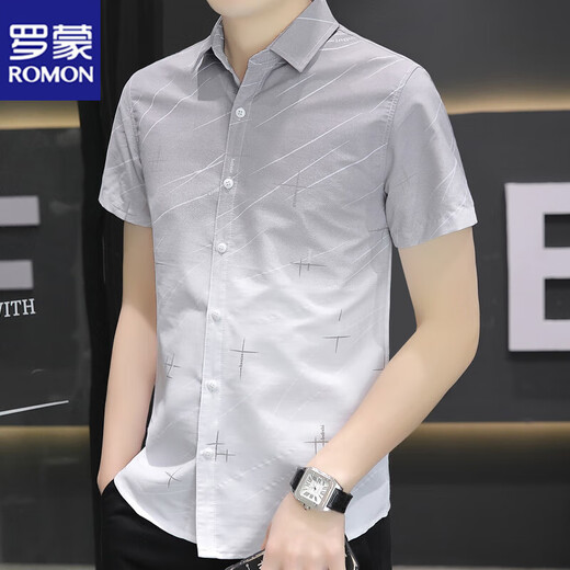 Romon Ice Silk Shirt à manches à manches à manchette Men Summer Ultra-Thin Gradient Couleur décontractée Shirt Half-Feveved Couce Inch CHIRT PLUMAGE ET BELLE 844 GREEN M M