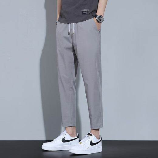 Holzspecker Casual Hosen für Männer Sommer dünne Eis Silk herrugen neun Punkte Hose für neue lose und vielseitige Haremhosen von Männern 718B Hellgrau XL
